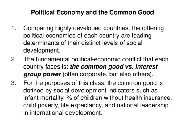 Political Economy and the Common Good