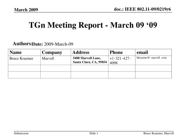 TGn Meeting Report - March 09 ‘09