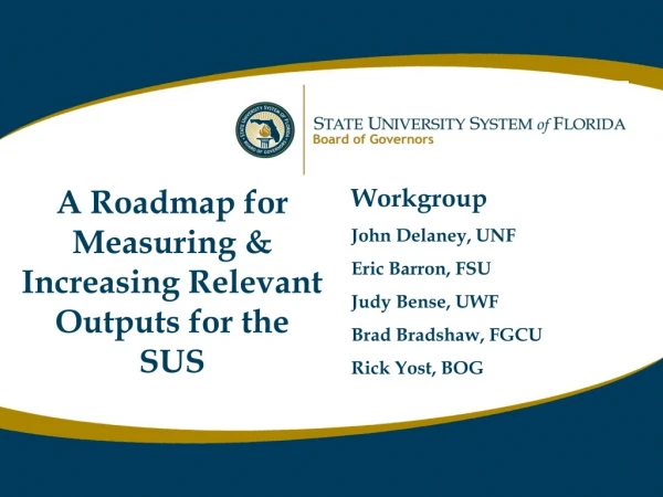 A Roadmap for Measuring &amp; Increasing Relevant Outputs for the SUS Workgroup John Delaney, UNF