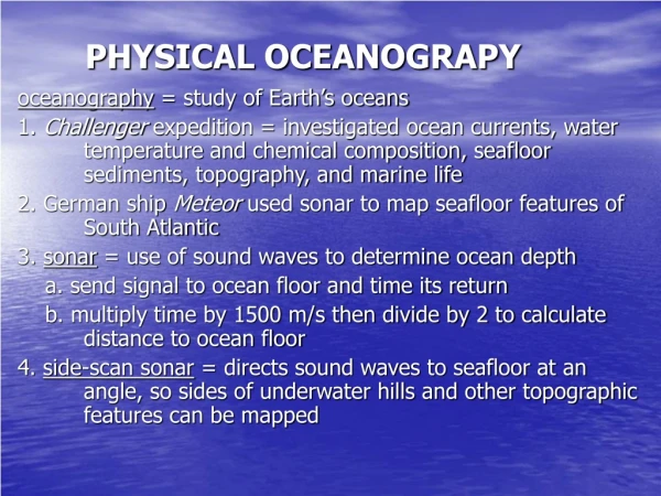 PHYSICAL OCEANOGRAPY