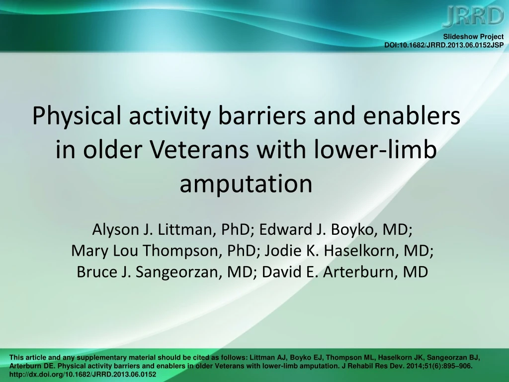 physical activity barriers and enablers in older veterans with lower limb amputation