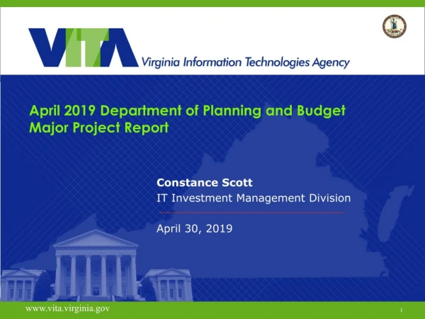 April 2019 Department of Planning and Budget Major Project Report