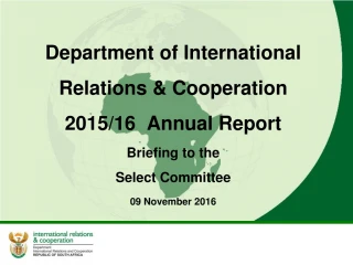Department of International Relations & Cooperation (DIRCO) 2015/16 Annual Report Review - slide 1