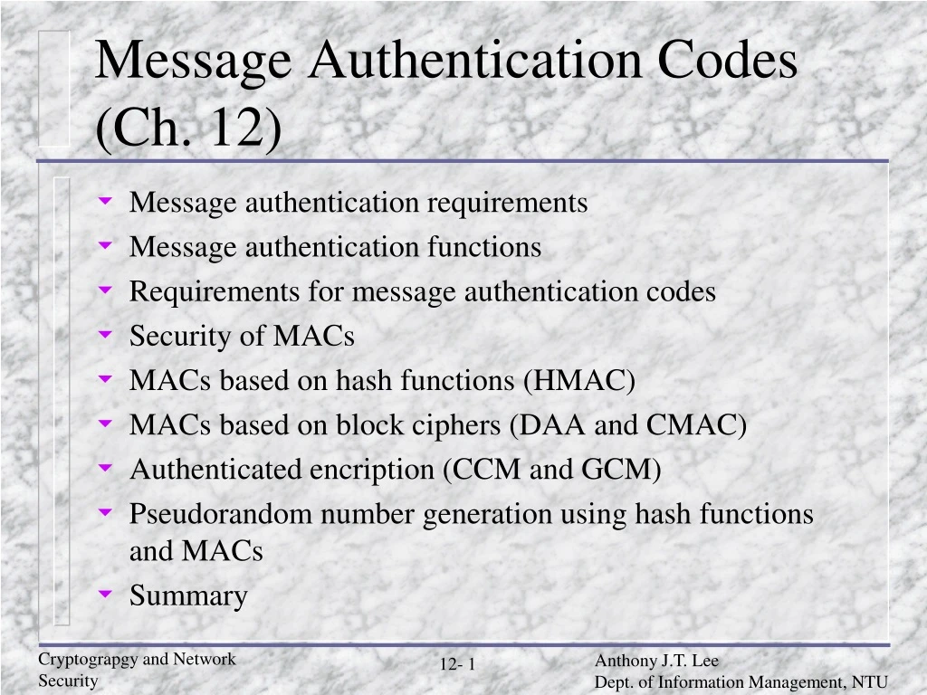 message authentication codes ch 12