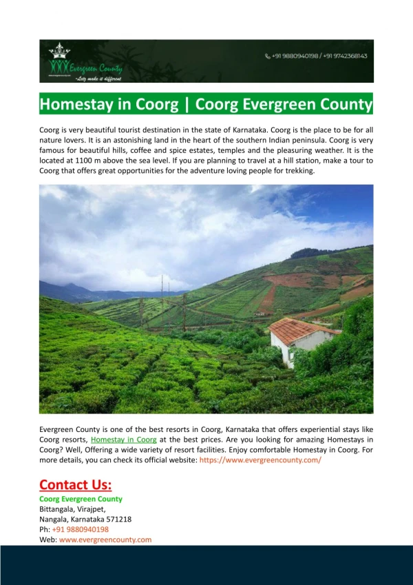 Homestay in Coorg-Evergreen County