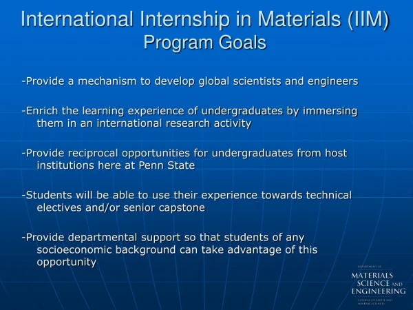 International Internship in Materials (IIM) Program Goals