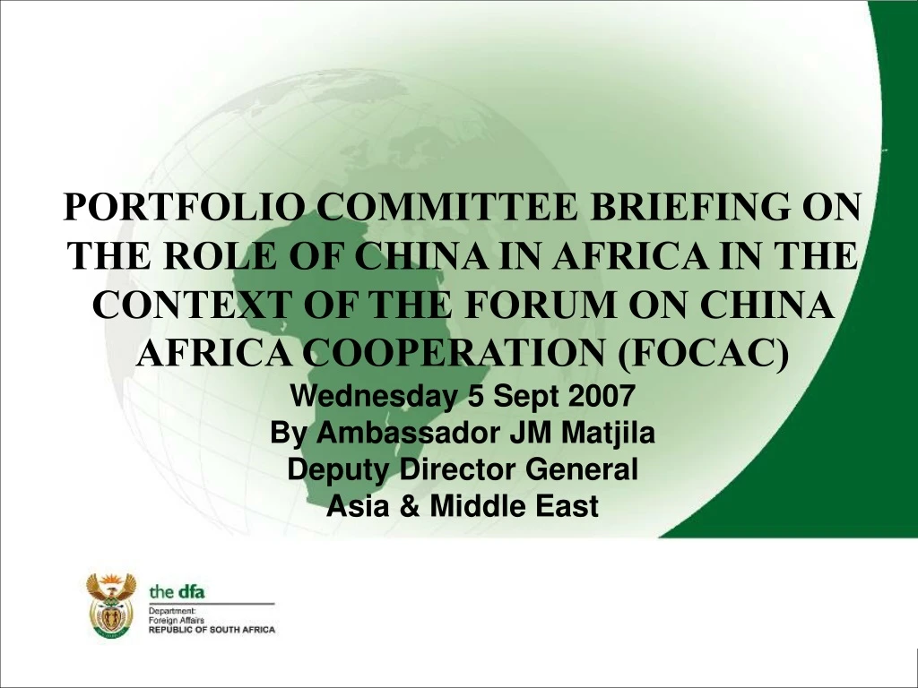 portfolio committee briefing on the role of china