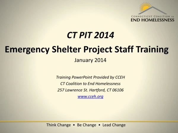 CT PIT 2014 Emergency Shelter Project Staff Training January 2014