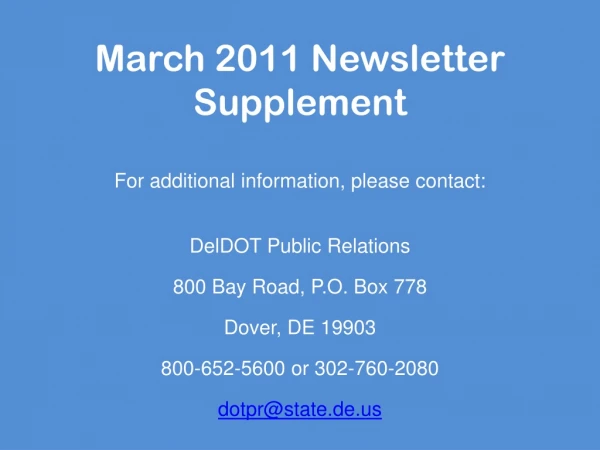 March 2011 Newsletter Supplement