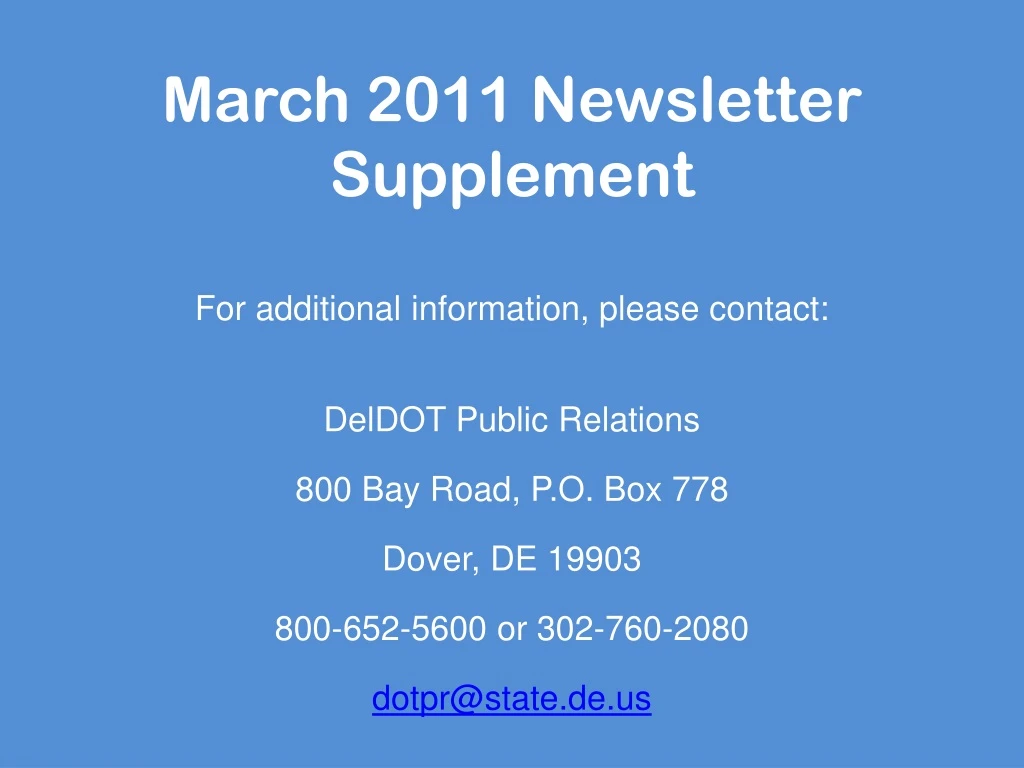 march 2011 newsletter supplement