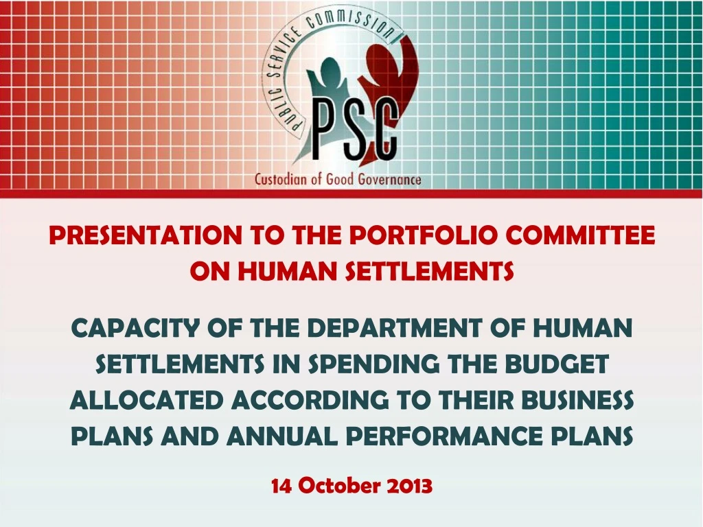presentation to the portfolio committee on human
