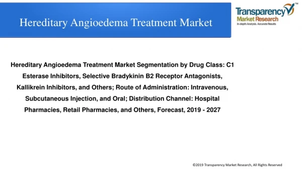 Hereditary Angioedema Treatment Market by Drug Class, Geography and Forecast to 2027