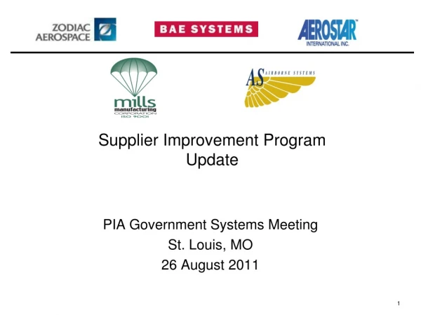 Supplier Improvement Program  Update