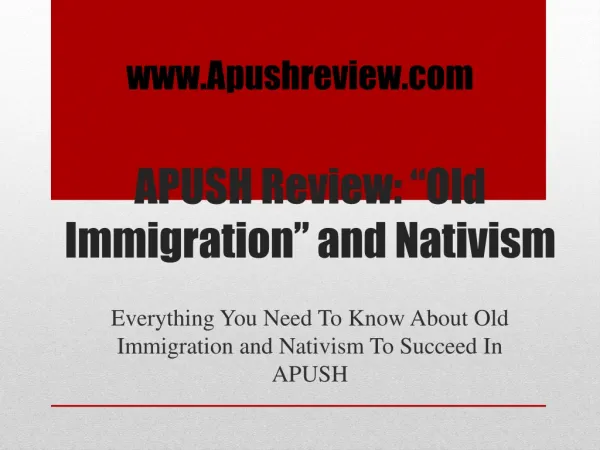 APUSH Review: “Old Immigration” and Nativism
