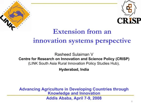 Extension from an innovation systems perspective