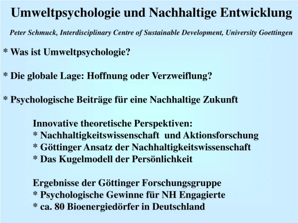 Umweltpsychologie und Nachhaltige Entwicklung