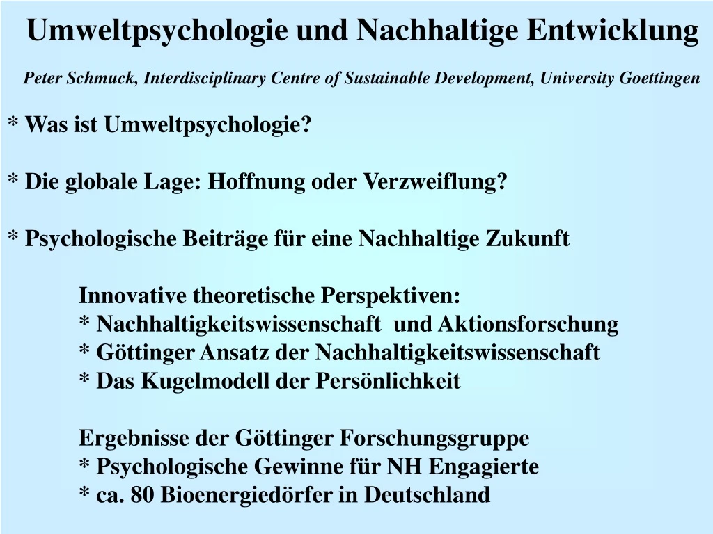 umweltpsychologie und nachhaltige entwicklung