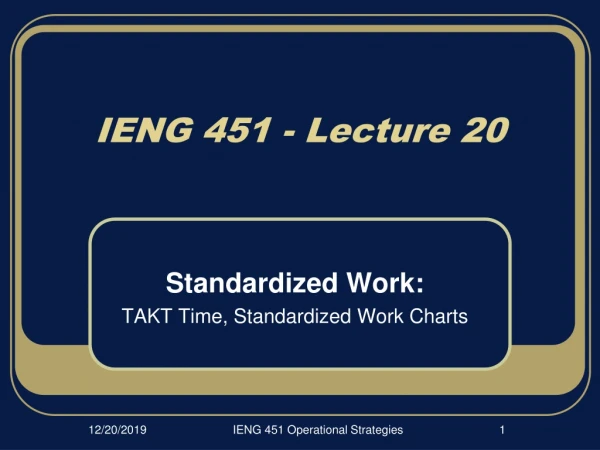 IENG 451 - Lecture 20