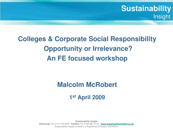 Colleges &amp; Corporate Social Responsibility  Opportunity or Irrelevance?   An FE focused workshop