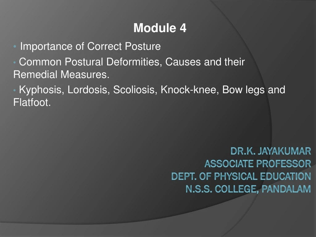 dr k jayakumar associate professor dept of physical education n s s college pandalam