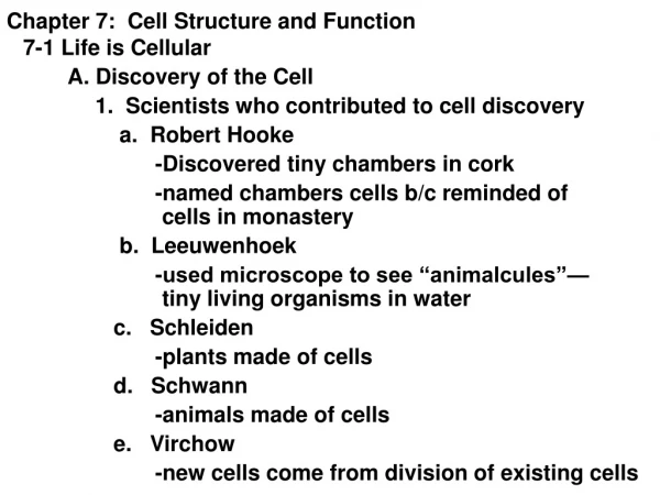 Chapter 7:  Cell Structure and Function