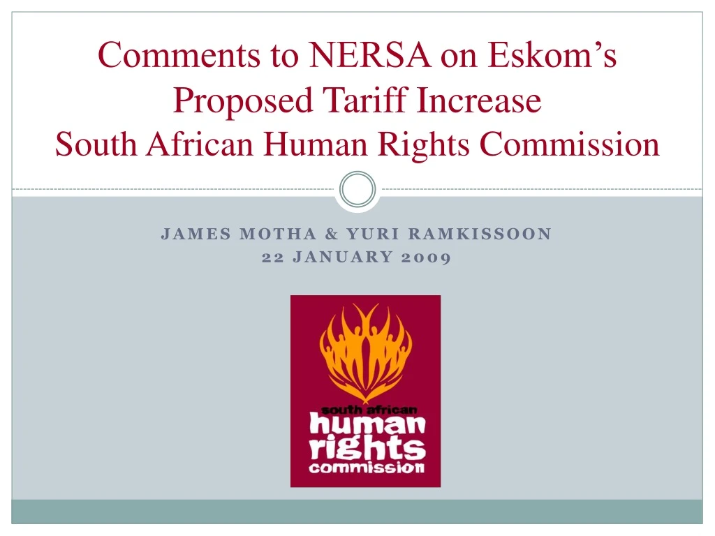 comments to nersa on eskom s proposed tariff increase south african human rights commission