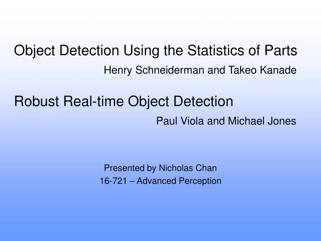 object detection using the statistics of parts