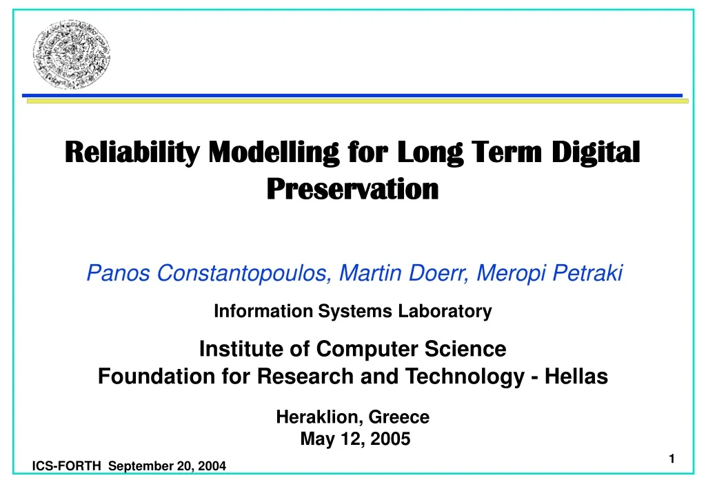 reliability modelling for long term digital preservation