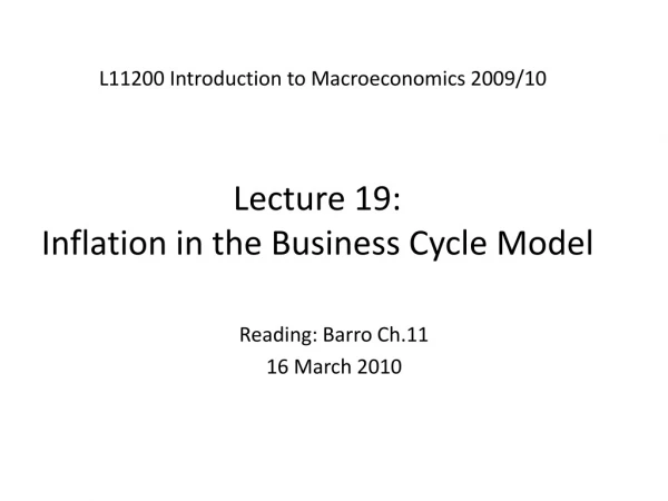 Lecture 19:  Inflation in the Business Cycle Model