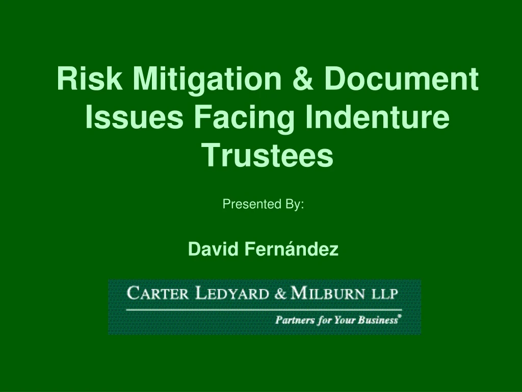 risk mitigation document issues facing indenture trustees