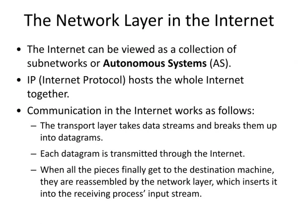 The Network Layer in the Internet