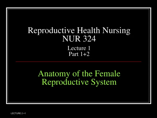 Reproductive Health Nursing NUR 324 Lecture 1 Part 1+2 Anatomy of the Female Reproductive System