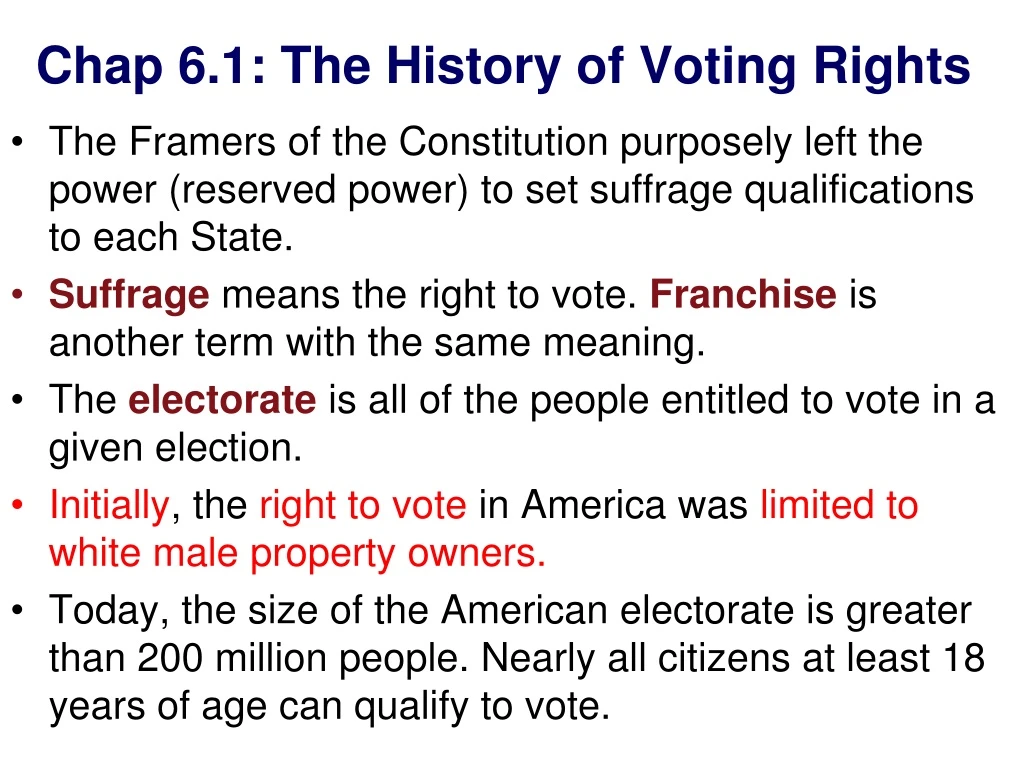 chap 6 1 the history of voting rights