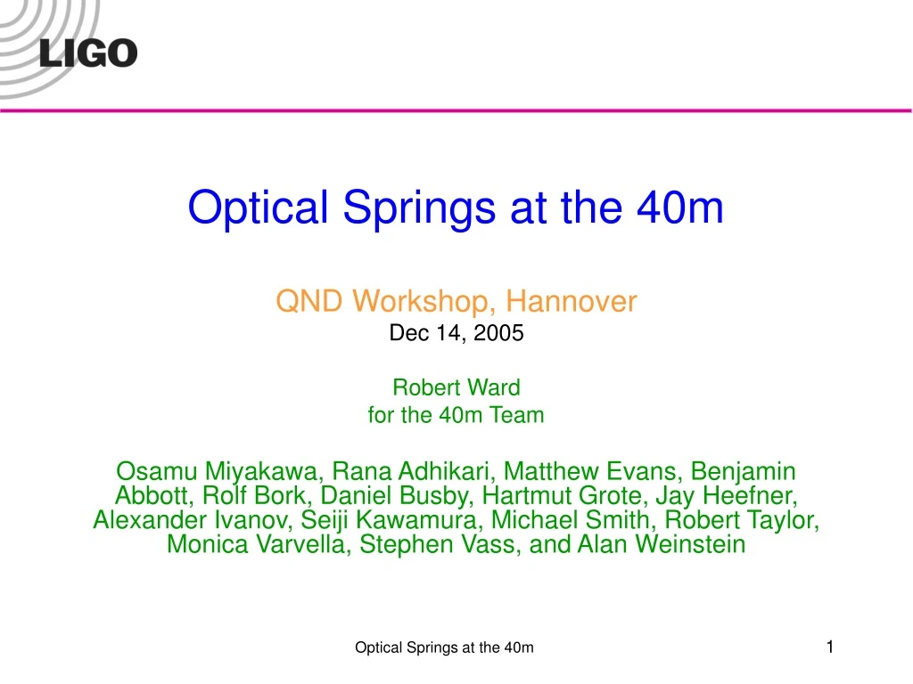 optical springs at the 40m qnd workshop hannover