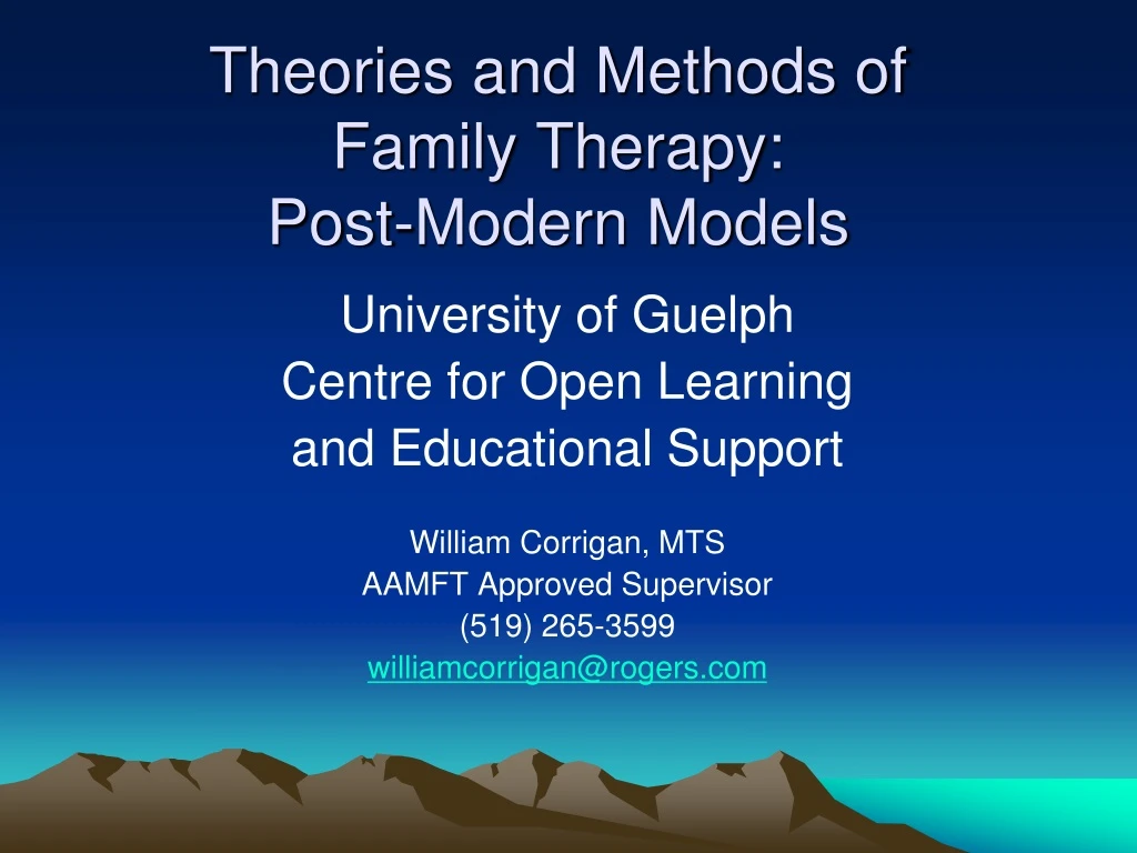 theories and methods of family therapy post modern models
