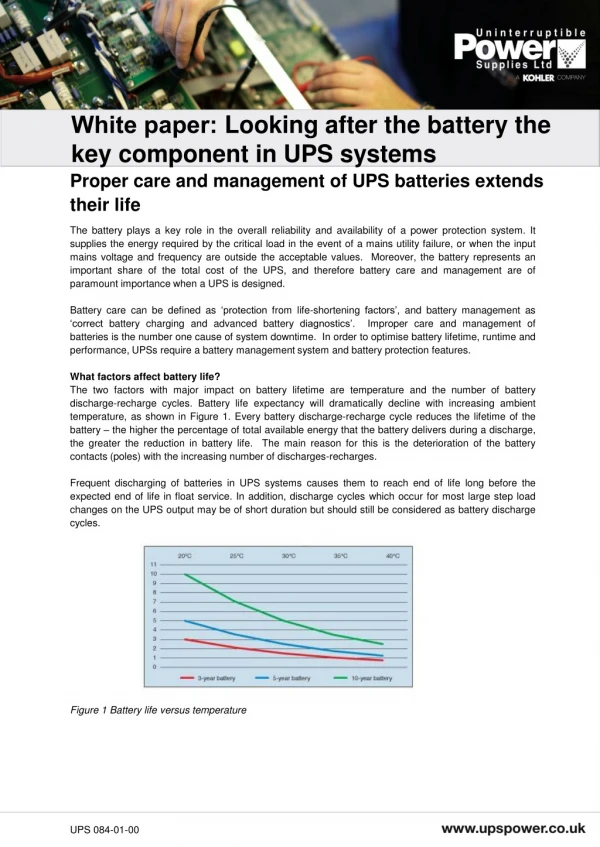 White paper:  Looking after the battery the  key component in UPS systems