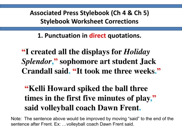 Associated Press Stylebook (Ch 4 &amp; Ch 5)  Stylebook Worksheet Corrections