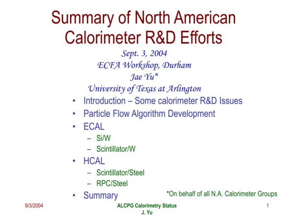 Summary of North American Calorimeter R&amp;D Efforts