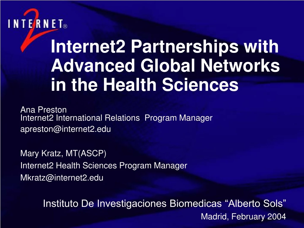internet2 partnerships with advanced global networks in the health sciences