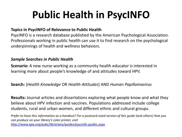 Public Health in PsycINFO