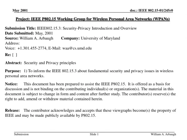 Project: IEEE P802.15 Working Group for Wireless Personal Area Networks (WPANs)