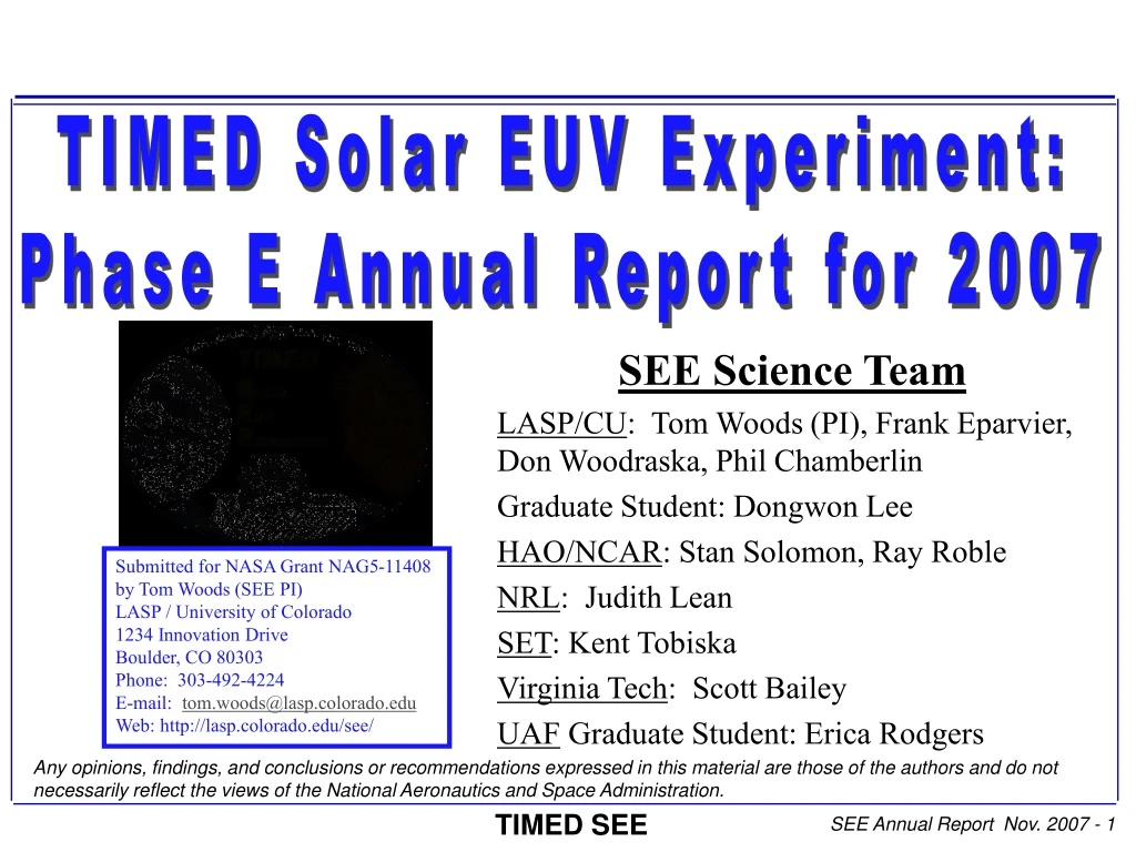 timed solar euv experiment phase e annual report