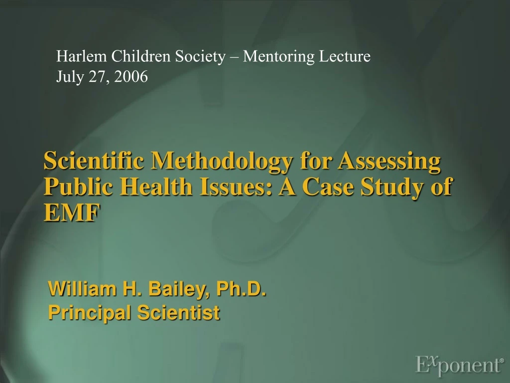 scientific methodology for assessing public health issues a case study of emf