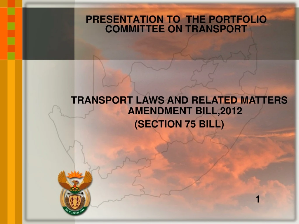 presentation to the portfolio committee on transport