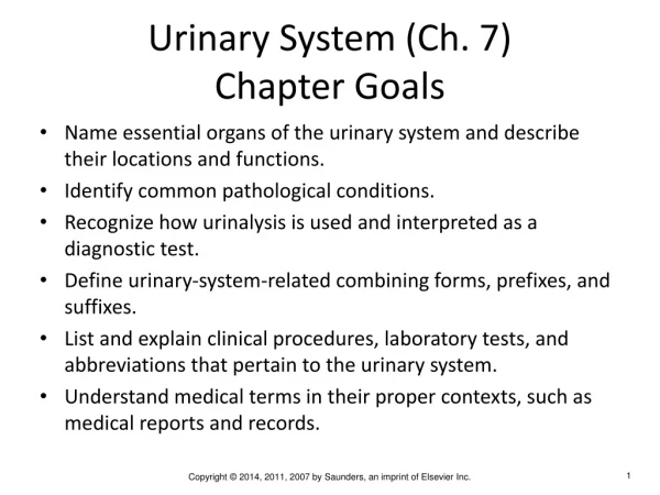 Urinary System (Ch. 7) Chapter Goals