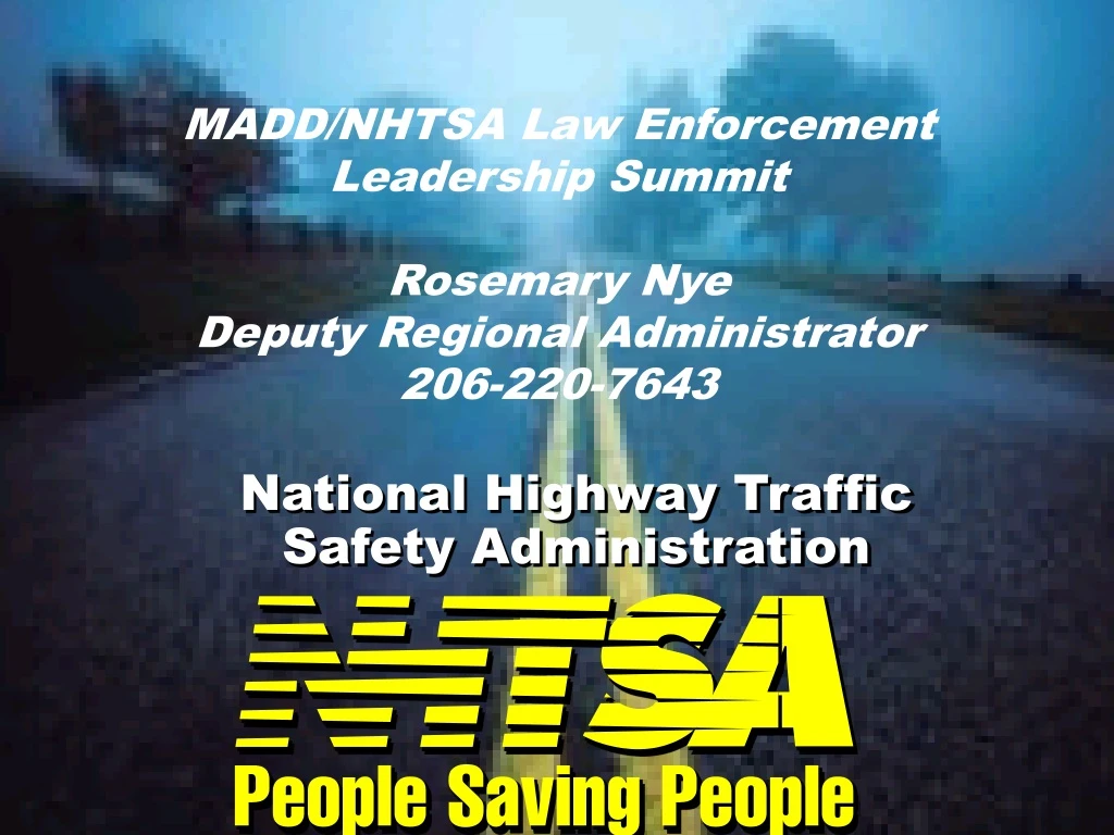 PPT National Highway Traffic Safety Administration PowerPoint   National Highway Traffic Safety Administration N 