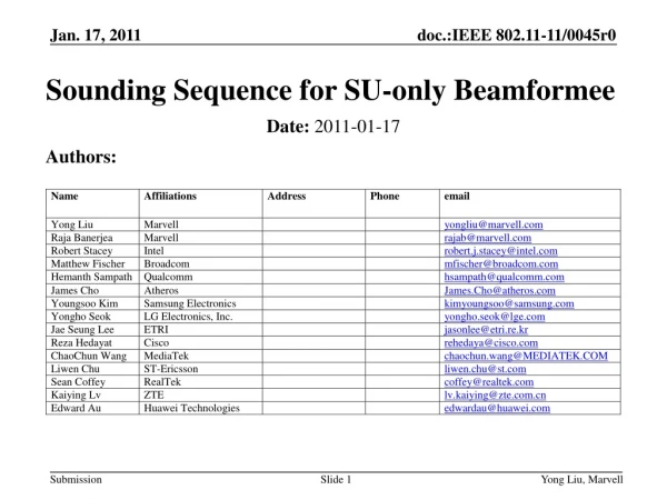 Sounding Sequence for SU-only Beamformee