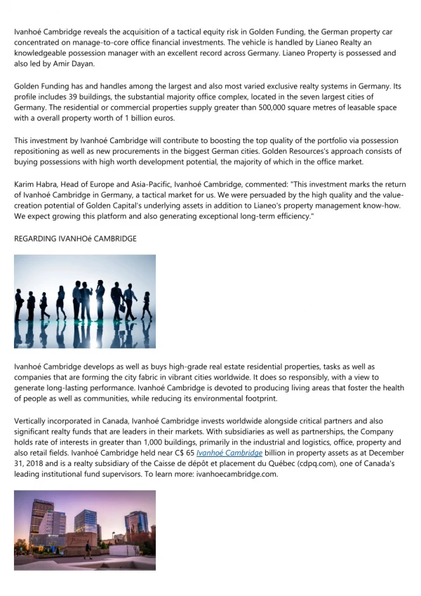 Ivanhoé Cambridge acquires a  critical  risk in Lianeo's platform in Germany