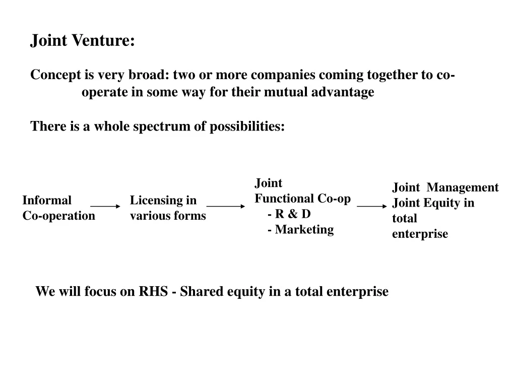 joint venture concept is very broad two or more