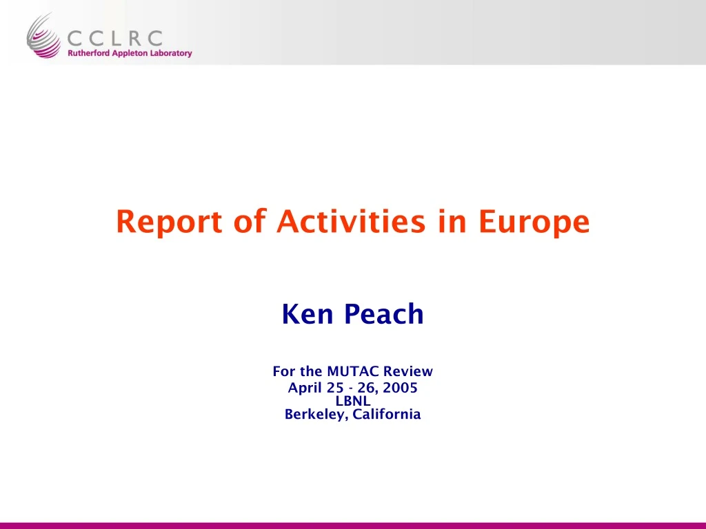 report of activities in europe